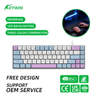 Clavier ergonomique filaire 68 touches 60 % avec éclairage LED RGB 1,6 m, tricolore, 68 touches détachées, USB Type-C Plug and Play LED