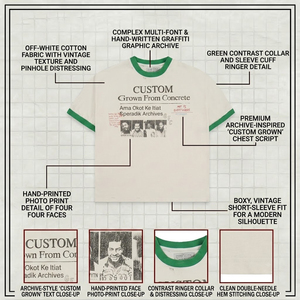 Vintage Cotton T-shirt Mens 300gsm <strong>Tshirt</strong> 100% Cotton Sunfaded <strong>Cream</strong> Contrast Ringer Graphic Print Boxy Fit Streetwear t Shirt - Product Image 3