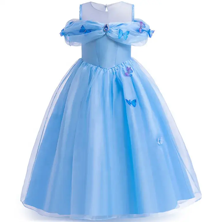 Çocuklar kız prenses elbise mavi karakter elbise çocuklar kelebek prenses kostüm