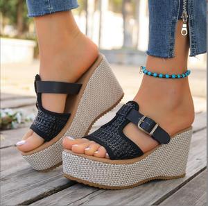 Sandales compensées hautes pour femme, mode estivale, à plateforme épaisse, imperméables, grande taille, design bouche de poisson - Chaussons pour femme - Product Image 2