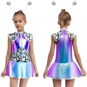 Disfraces de alienígena metálicos para niñas de 6 a 16 años, conjuntos de vestido y diadema con aro para el pelo para fiestas temáticas y eventos de disfraces. - Product Image 3
