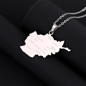 Mapa de moda de acero inoxidable de Afganistán con nombre de ciudad collares colgantes plata afgana/oro Color país Mapa joyería - Product Image 3