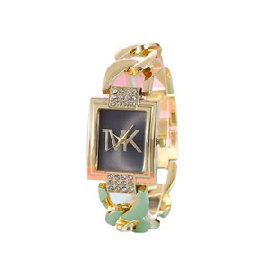 TVK Women's Gold Tone Rhinestone Bracelet <b>Watch</b> Rectangle Analog Quartz Movement Elegant Fashion Alloy Band - Product Image 1