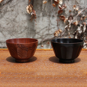 Juego de cuencos de madera de jujube de estilo japonés, redondos, de color sólido, duraderos, para uso doméstico, con tazas y cucharas. - Product Image 3