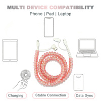 Câble de charge USB C 4 en 1 anti-emmêlement avec perles scintillantes, chargeur de téléphone pour voiture