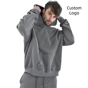 Sweat-shirts à capuche en tricot uni surdimensionnés pour hommes avec logo brodé personnalisé, anti-rétrécissement, de haute qualité - Product Image 1