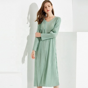 Consegna rapida di buona qualità di alta qualità da donna a manica lunga scollo a V colore alla moda <span class=keywords><strong>eleganti</strong></span> <span class=keywords><strong>abiti</strong></span> taglie forti - Product Image 4
