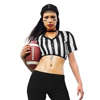 Chemise d'arbitre à rayures blanches et noires officielles pour femmes Short en jersey Chapeau d'arbitre Sifflet pour le football Halloween Cosplay