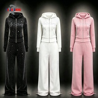 Ensemble de survêtements Y2K Streetwear personnalisés 2 pièces avec strass pour femmes, sweat à capuche court zippé de haute qualité et pantalon de survêtement large