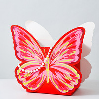 Boîte à fleurs en papier en forme de papillon avec logo personnalisé, poignée en perles, porte-bouquet en carton pour décoration florale de mariage