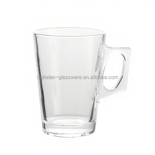New Design Durable 440ml Glass Coffee Mug with Square Handle for Cafe/Restaurant/Hotel/Home Uses