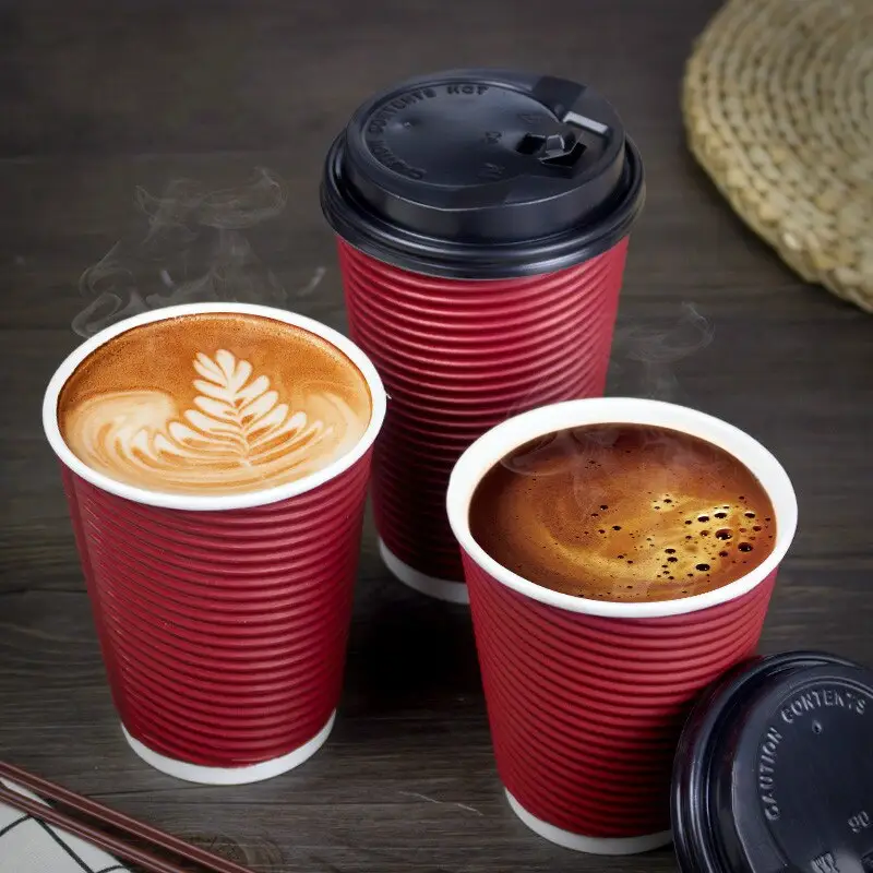 공장 공급 뜨거운 음료를 갈 수있는 맞춤형 종이 커피 컵 커피 찻잔 8 온스 12 온스 16 온스 20 온스 뚜껑이있는 커피 컵