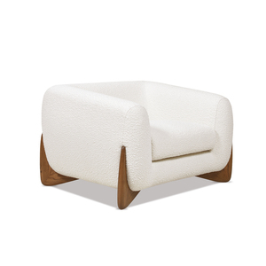 Fauteuil moderne capitonné en sherpa blanc ivoire, fauteuil de détente en bouclette pour salon - Product Image 4