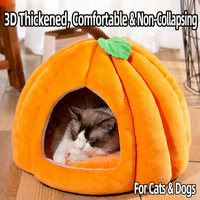 Lit pour chat en forme de citrouille semi-fermé, chaud et douillet pour l'hiver, maison-caverne en peluche ultra douce, nid confortable pour animaux de compagnie d'intérieur, pour chats et petits chiens, OEM ODM
