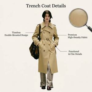 Gabardina de Diseñador CHIU SHUI con Cinturón: Clásica Gabardina <span class=keywords><strong>Larga</strong></span> Color Caqui con Doble Botonadura y Cinturón Ajustable - Product Image 2