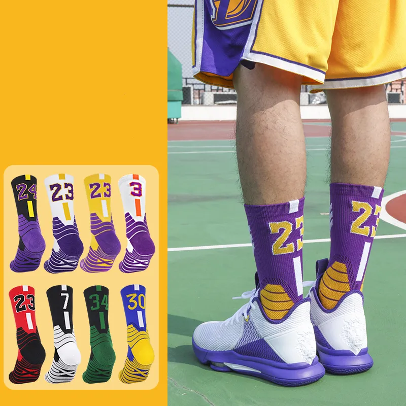 Venta caliente Coloridos calcetines deportivos de baloncesto profesional Elite toalla gruesa inferior desodorante medias Calcetines para hombres