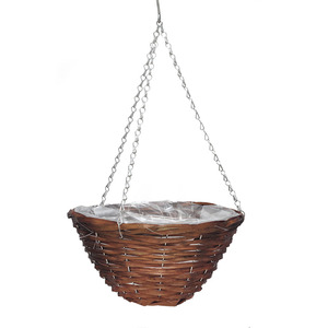 Panier suspendu en rotin artificiel fait main, résistant aux intempéries, pour fleurs artificielles, pour extérieur, patio, jardin, maison, mur - Product Image 1