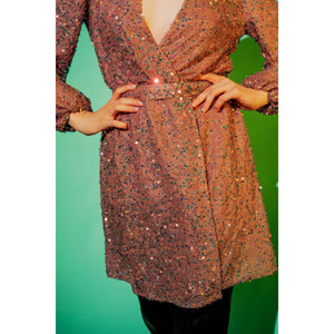 Sequin <b>Wrap</b> Mini Dress in Powder <b>Pink</b> - Product Image 4