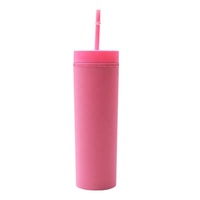 Gobelet isotherme réutilisable en acier inoxydable et plastique de 16 oz, à double paroi, avec paille, isolation thermique de 6 à 12 heures, écologique