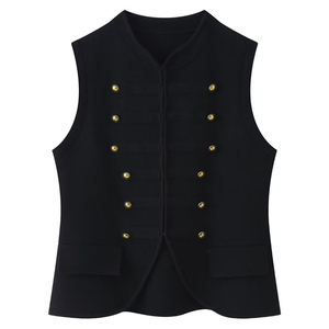 2026 summer women's knitted vest round neck button decoration sleeveless <b>tight</b> fitting <b>sweater</b> knitted vest top - Product Image 5