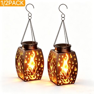 Lámpara Solar de Jardín de Cobre, Farol Colgante para Exteriores, Decoración de Patio, Lámpara de Pared con Patrón de Llama - Product Image 4