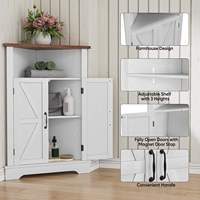 Meuble d'angle en bois style ferme, 2 portes, meuble de rangement autoportant avec étagères réglables pour cuisine ou salle de bain