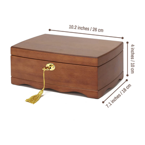 Conch Women's wooden jewelry box with lock and key, medium natural wood antique girl storage box