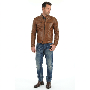 Fashionable Customized Brown Goatskin Leather Genuine Leather Bomber <b>Jacket</b> for <b>Men</b> Vintage Style Breathable Autumn Outerwear - Product Image 1