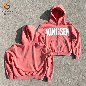 Custom Distressed Embroidery Heavyweight Cotton Fleece Hoodie Solid Zip-up Oversized Zipper Winter Style Hoodie - Product Image 1