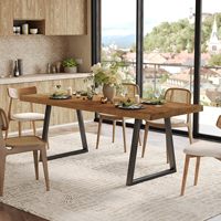 Table à manger industrielle pour 4-6 personnes, table de cuisine rectangulaire en bois massif de 160 cm avec pieds en métal robustes, idéale pour la salle à manger