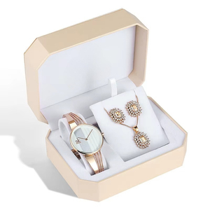 Ensemble de bijoux pour femme, montre en acier inoxydable à quartz avec collier et boucles d'oreilles en cristal, 3 pièces, ensemble de bijoux tendance, cadeau - Product Image 1