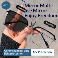 Lunettes presbytes HD photochromiques anti-lumière bleue pour hommes, monture carrée classique en métal, style mode