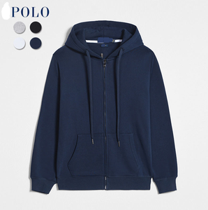 Polo décontracté en pur coton, motif uni, fermeture éclair, capuche, pour l'automne, taille oversize, homme femme, sweat à capuche double fermeture éclair # RL-034 - Product Image 3