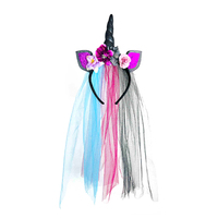 Bandeau d'oreilles de licorne pour enfants, décoration florale à paillettes, queue en tulle, accessoire pour cheveux, filles, Halloween, Noël, cosplay, fête médiévale