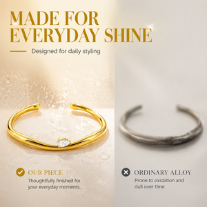 Brazalete abierto irregular chapado en oro amarillo claro, resistente al deslustre, con diseño de pera y engaste de garra retorcido, para mujer, boda, estilo moderno - Product Image 3