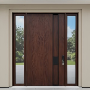 <span class=keywords><strong>Puerta</strong></span> Pivotante de Entrada de Madera Sólida de Roble y Caoba con Acabado Premium, con 2 Paneles Laterales de Madera - Product Image 1