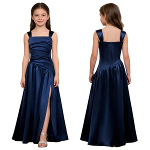 Robe de soirée élégante en satin pour filles de 8 à 14 ans, robe trapèze pour mariage, baptême, tenue de soirée formelle pour enfants, robe de princesse - Product Image 2