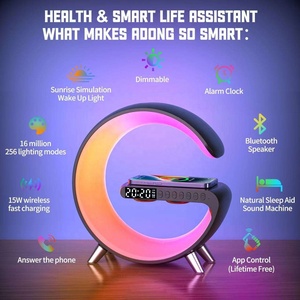 Big G RGB <b>Night</b> Lamp Bluetooth Speaker Wireless Charger Digital Alarm Clock Rechargeable Atmosphere <b>Light</b> for Bedroom - Product Image 2
