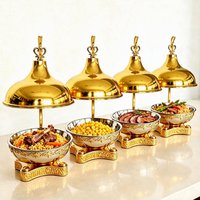 BOSAI 8L Réchaud de buffet circulaire marron/doré avec système de bain-marie suspendu plaqué or pour buffet libre-service