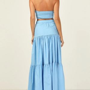 ชุดเสื้อผ้าผู้หญิงขายดีประจำปี 2025 สำหรับฤดูร้อน เสื้อคอปกแบบไม่สมมาตร กระโปรงยาวทรงระบาย ลายเรียบ ชุดเซ็ตแบบชิ้นเดียวความยาวสั้น - Product Image 5