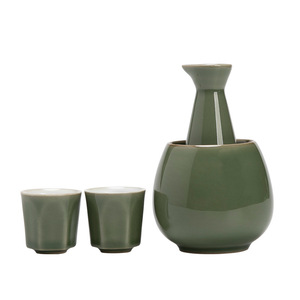 Juego de calentador de sake de cerámica retro japonés con esmalte verde bambú para servir vino en casa - Product Image 5