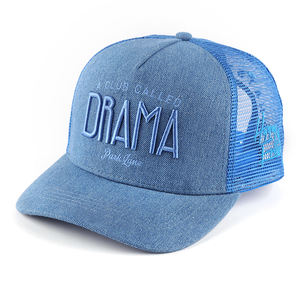 Sombrero de hombre de malla Premium azul cielo a la moda de 5 paneles, gorra de camionero de mezclilla deportiva, gorra de mezclilla personalizada - Product Image 1