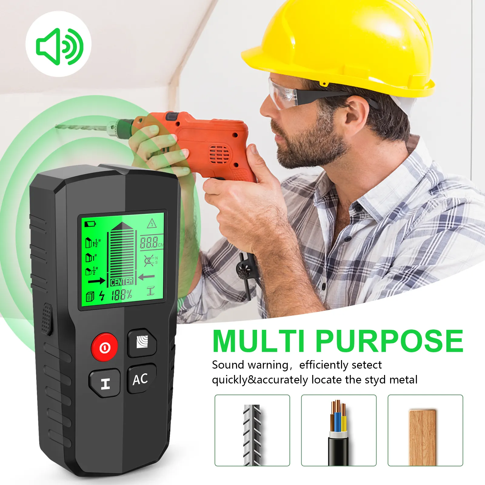 Dây Kim Loại Cáp Detector kim loại 5 trong 1 tường Scanner New Stud Máy dò kim loại đa chức năng Stud Finder