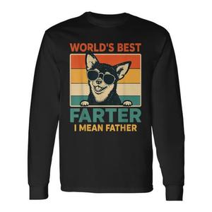 Maglietta a maniche lunghe con stampa digitale per adulti, girocollo, unisex, per la festa del papà, con stampa digitale, 'Worlds Best Farter I Mean Father Dog' - Product Image 1