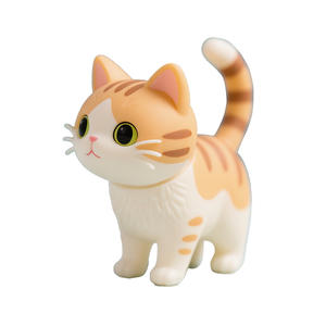 Custom 3D Printed Striped <strong>Cat</strong> <strong>Figurine</strong> with Big Eyes and Curly Tail - Safe Resin Collectible Toy for Gift Decoration - Product Image 2