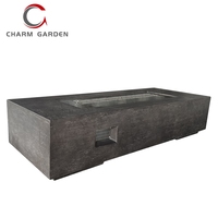Grande table de foyer rectangulaire au bioéthanol, pour intérieur et extérieur, avec corps élégant en béton, foyer au bioéthanol
