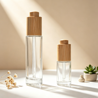 Botol Tetes Kaca 15ml 30ml dengan Tutup Tekan Bambu, Botol Minyak Esensial Isi Ulang untuk Toner Kosmetik, Serum & Cairan