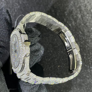 Montre mécanique <span class=keywords><strong>de</strong></span> <span class=keywords><strong>luxe</strong></span> sertie <span class=keywords><strong>de</strong></span> diamants en moissanite, acier inoxydable <span class=keywords><strong>de</strong></span> haute qualité, <span class=keywords><strong>lunette</strong></span> luminescente antique, style hip-hop, analogique ETA - Product Image 2