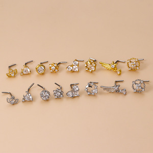 Ornements piquants à la mode, fleurs en forme de coeur, ailes, pendentifs goutte d'eau, <span class=keywords><strong>nez</strong></span> en L en acier inoxydable Zircon - Product Image 3