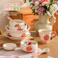 Vaisselle en céramique à motif pêche de grande valeur vaisselle de luxe fille coeur petit déjeuner bol assiette à manger vaisselle Art imprimé pour Restaurants